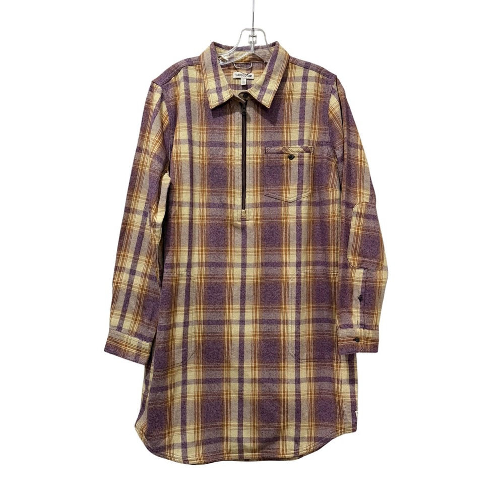 Toad&Co Womens Purple Tan Plaid Quarter Zip Long Sleeve Shirt Dress Size M